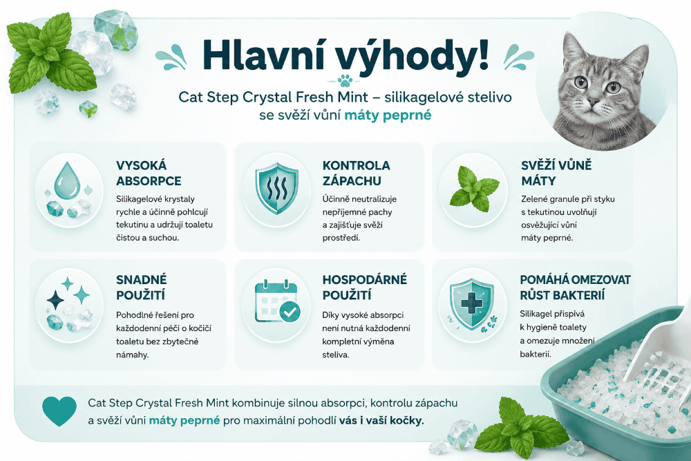 Cat Step Crystal Hlavní výhody kočkolitu s mátou
